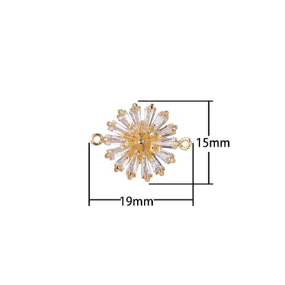Dainty Gold Daisy Flower Crystal Bracelet Connector, Gorgeous Micro Pave CZ Charm, Nature Inspired Necklace Pendant for Jewelry Making F-739