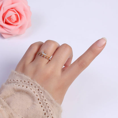 Dainty Gold Double Band CZ Ring Open Adjustable Stackable Ring for Minimalist Jewelry S-374