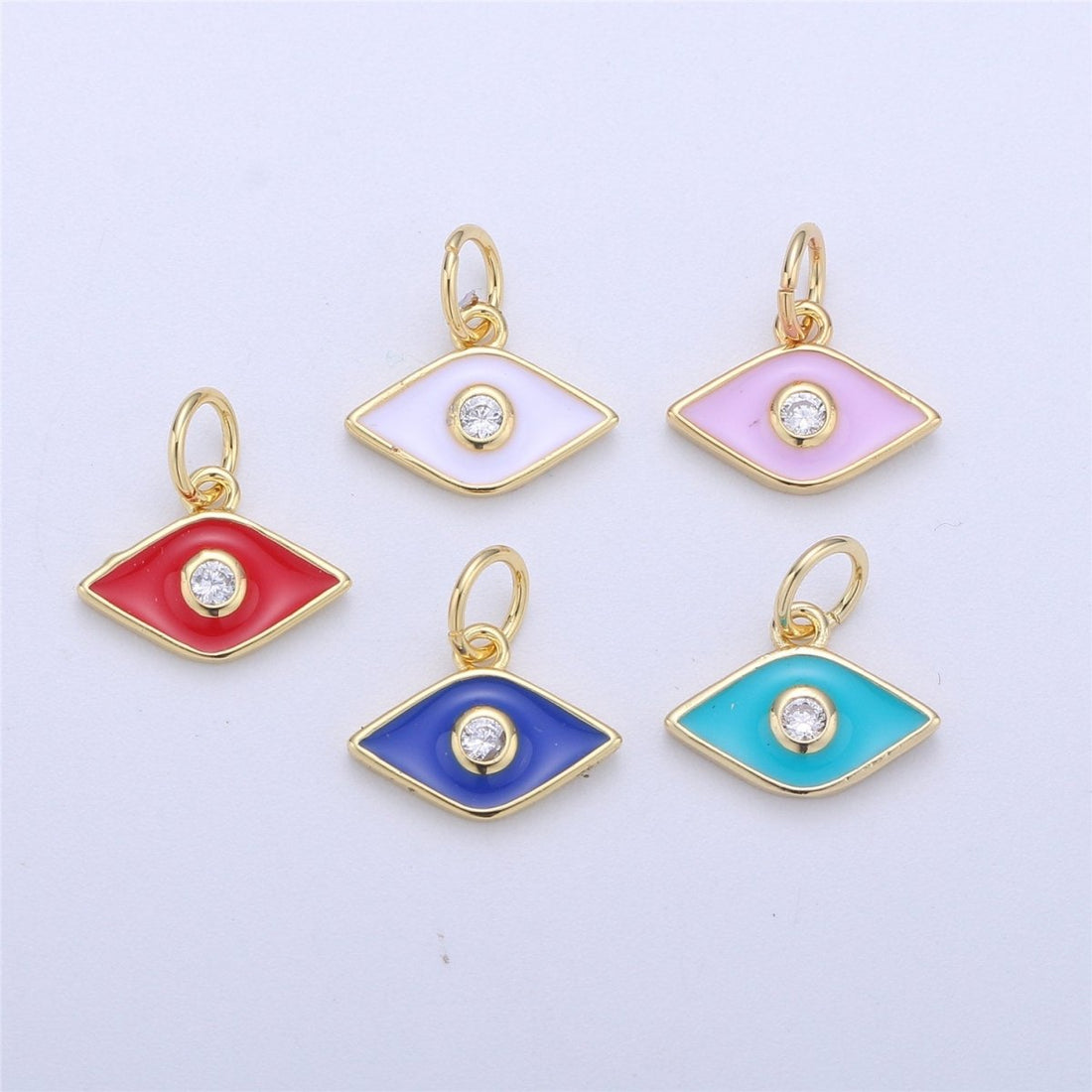 Dainty Gold Fill Blue Purple Teal White Enamel Evil Eye Charm, CZ Micro Pave Eye pendant for Necklace Bracelet Earring Charm Jewelry Supply, C-835