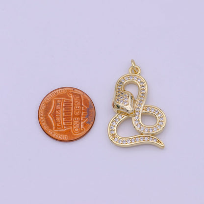 Dainty Gold Fill Snake Charm Micro Pave Serpent Pendant N-921
