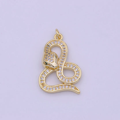 Dainty Gold Fill Snake Charm Micro Pave Serpent Pendant N-921