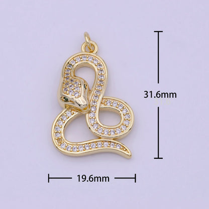 Dainty Gold Fill Snake Charm Micro Pave Serpent Pendant N-921
