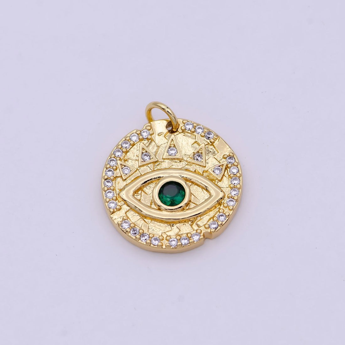 Dainty Gold Filled Evil Eye Charm with Green Emerald Cz Stone Coin Charm for Bracelet Necklace Supply N-362