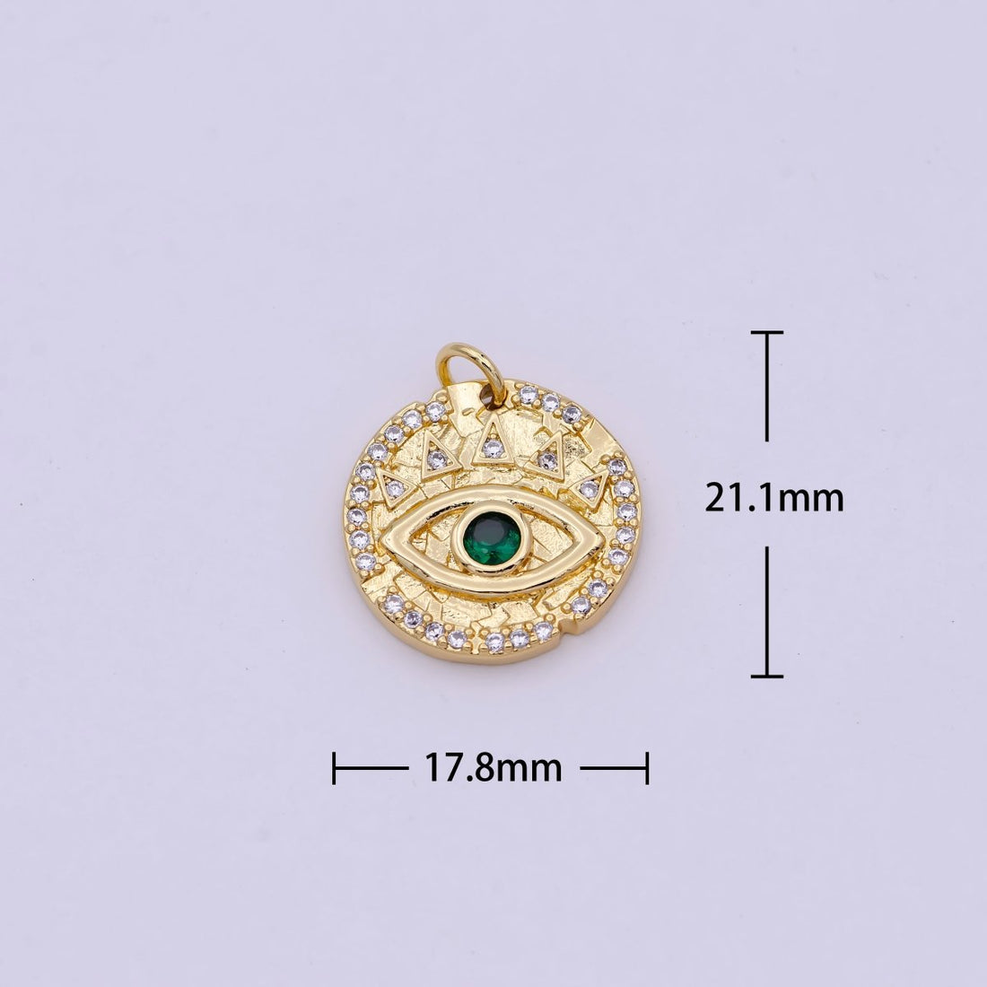Dainty Gold Filled Evil Eye Charm with Green Emerald Cz Stone Coin Charm for Bracelet Necklace Supply N-362