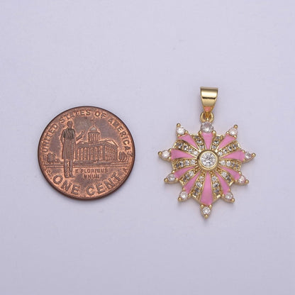 24K Gold Filled 27mm White, Red, Black, Pink Enamel Micro Paved CZ Heart Pendant | H436 - H441
