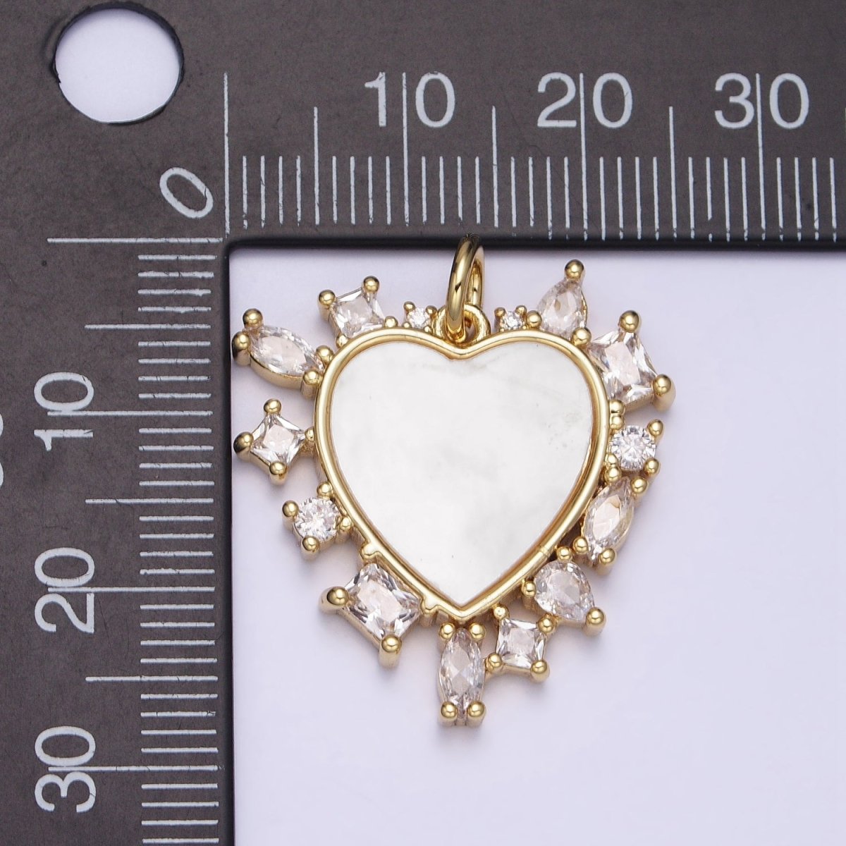 Dainty Gold Filled Heart Shell Pearl Charm with Geometric Zirconia Stone for Minimalist Jewelry Charm in Gold &amp; Silver AC454 AC455