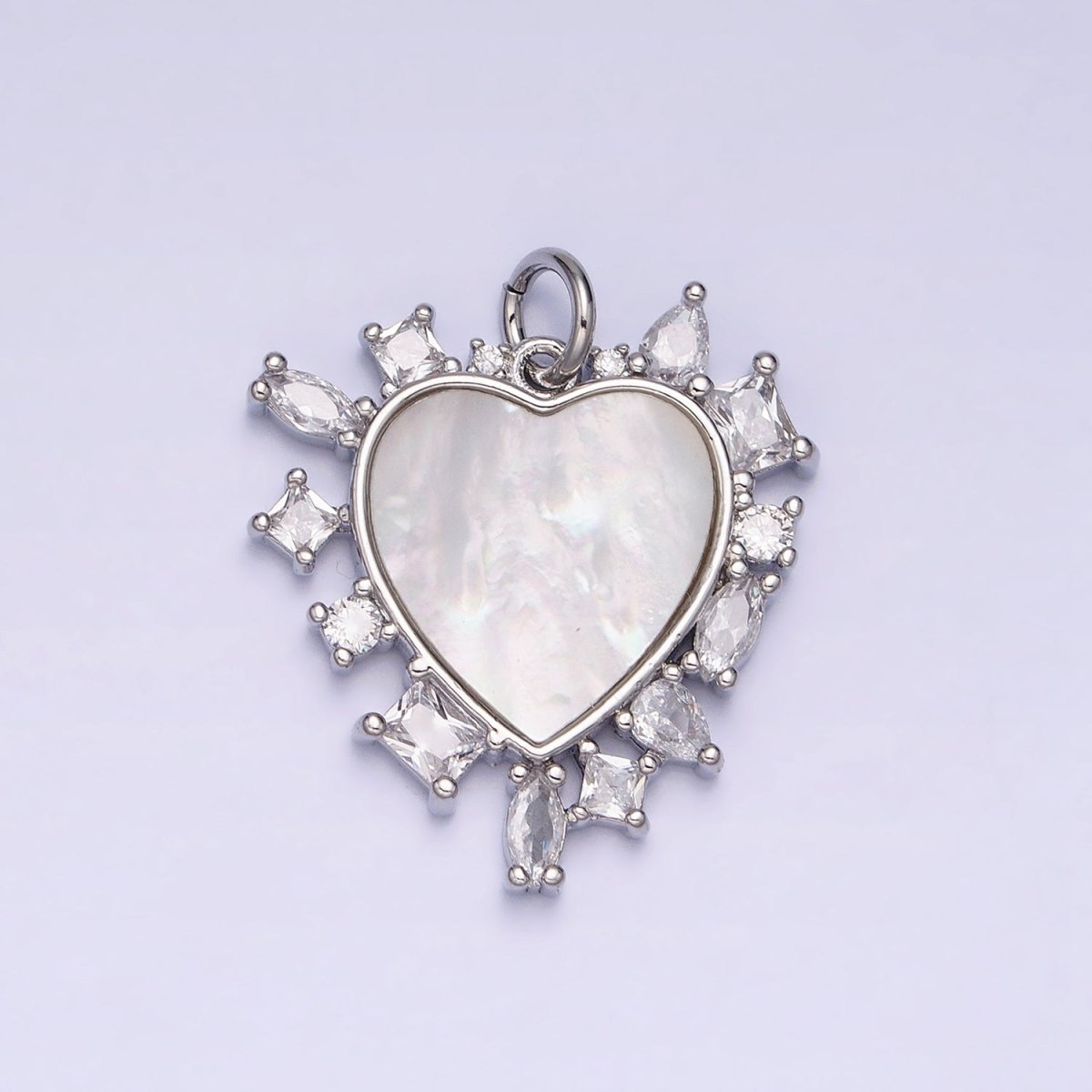 Dainty Gold Filled Heart Shell Pearl Charm with Geometric Zirconia Stone for Minimalist Jewelry Charm in Gold &amp; Silver AC454 AC455