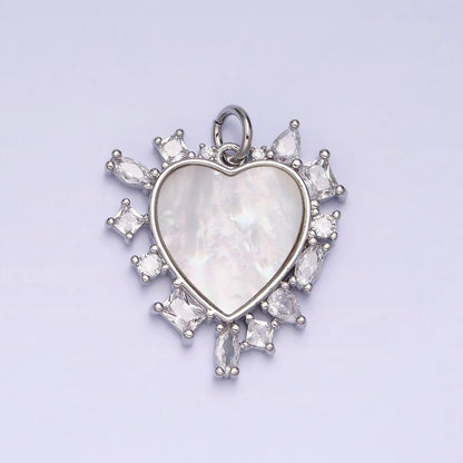 Dainty Gold Filled Heart Shell Pearl Charm with Geometric Zirconia Stone for Minimalist Jewelry Charm in Gold &amp; Silver AC454 AC455