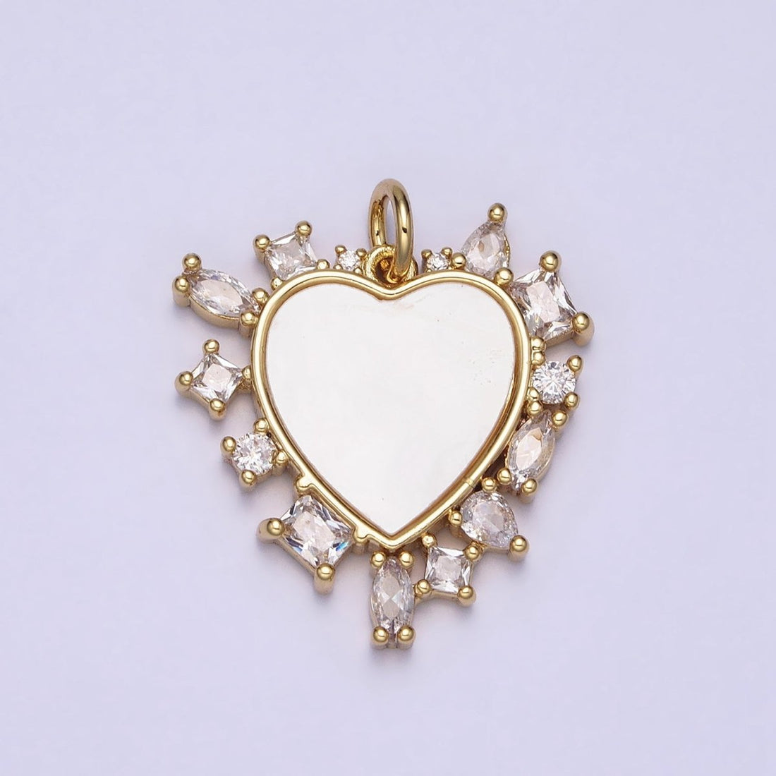 Dainty Gold Filled Heart Shell Pearl Charm with Geometric Zirconia Stone for Minimalist Jewelry Charm in Gold &amp; Silver AC454 AC455