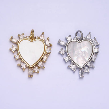 Dainty Gold Filled Heart Shell Pearl Charm with Geometric Zirconia Stone for Minimalist Jewelry Charm in Gold &amp; Silver AC454 AC455