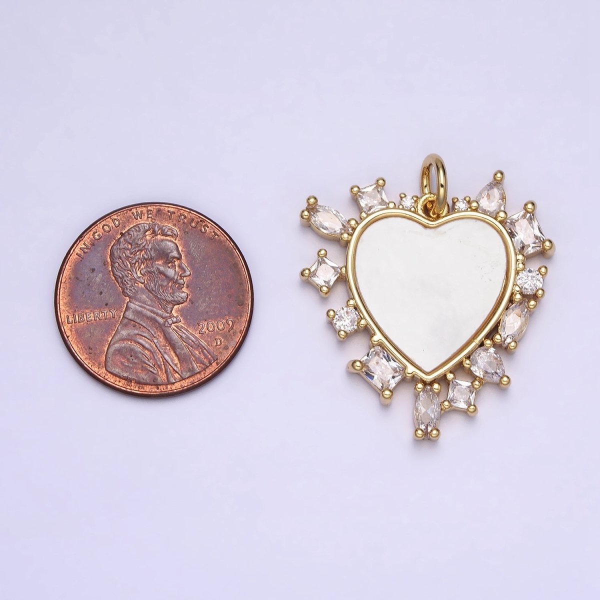 Dainty Gold Filled Heart Shell Pearl Charm with Geometric Zirconia Stone for Minimalist Jewelry Charm in Gold &amp; Silver AC454 AC455