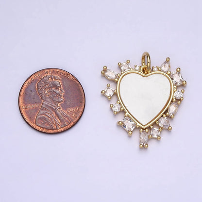 Dainty Gold Filled Heart Shell Pearl Charm with Geometric Zirconia Stone for Minimalist Jewelry Charm in Gold &amp; Silver AC454 AC455