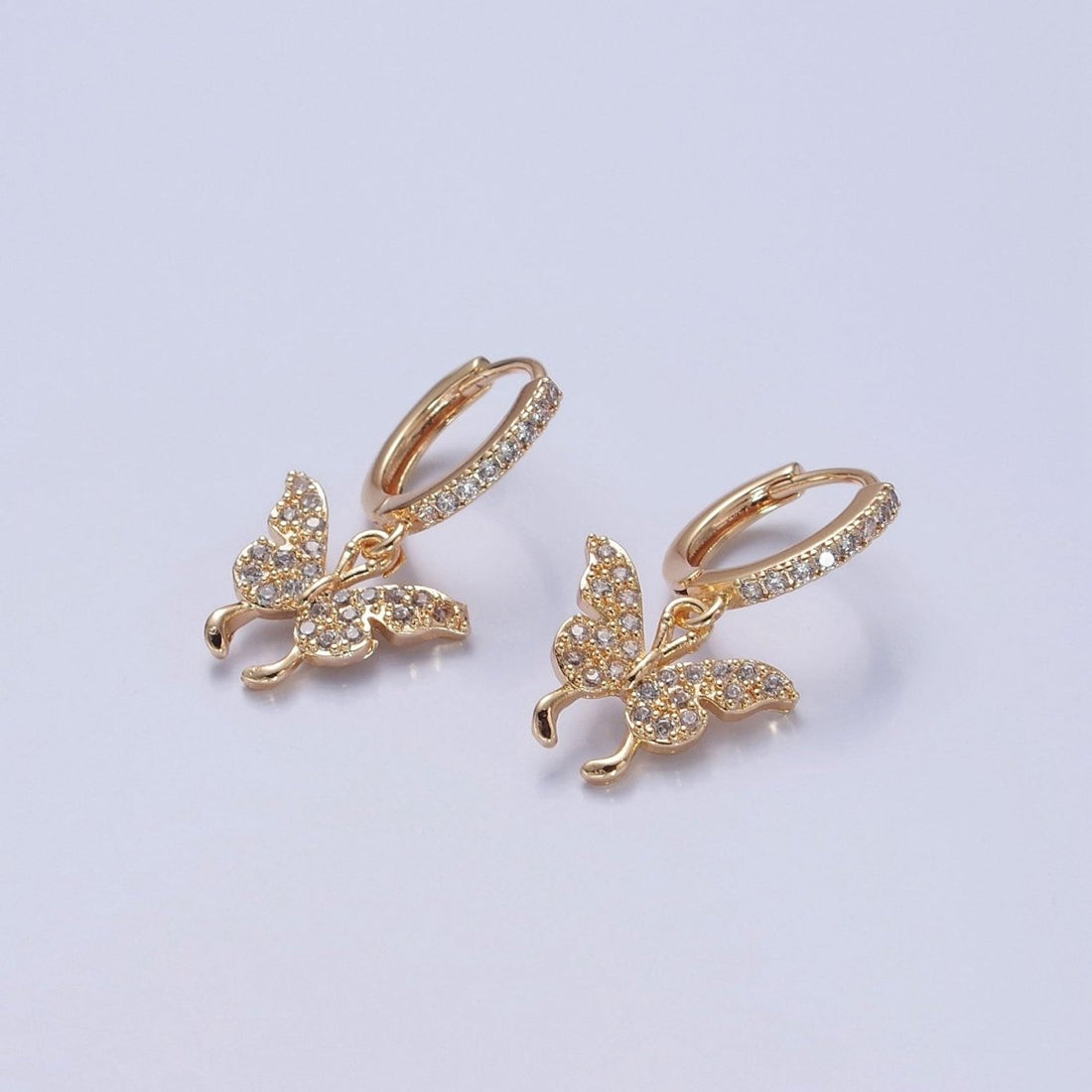 Dainty Gold Filled Huggie Earring with Butterfly Charm V-440