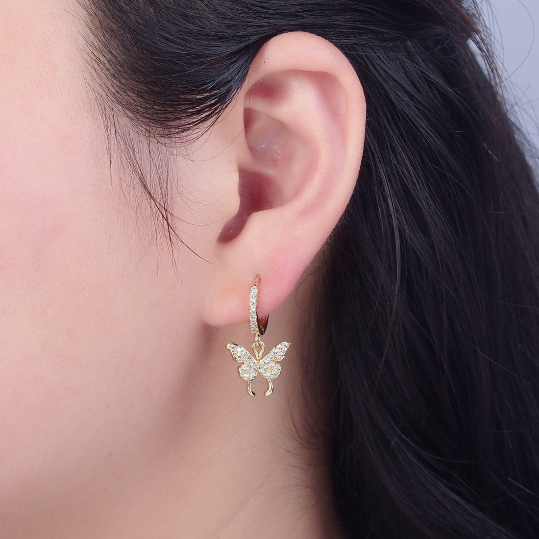 Dainty Gold Filled Huggie Earring with Butterfly Charm V-440
