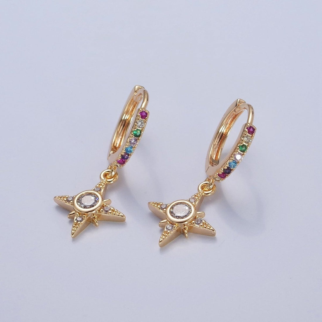 Dainty Gold Filled Huggie Earring with North Star Charm V-436