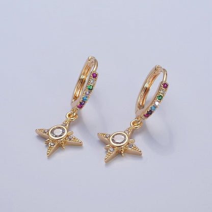 Dainty Gold Filled Huggie Earring with North Star Charm V-436