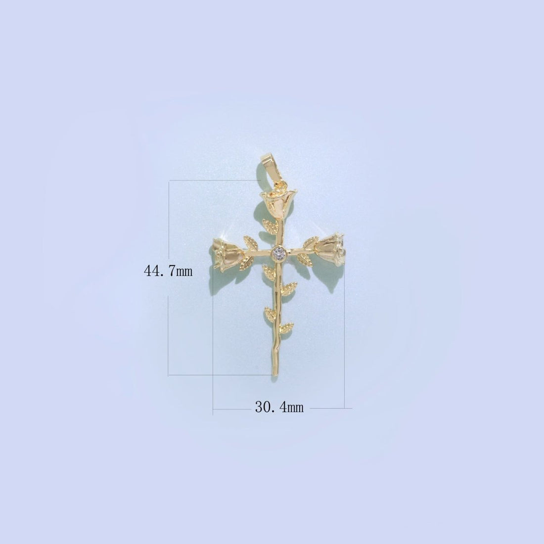Dainty Gold Filled Rose Cross Charms Cross Pendants Rose Vine Religious Charms Rosary Parts Jewelry Supplies  J-903