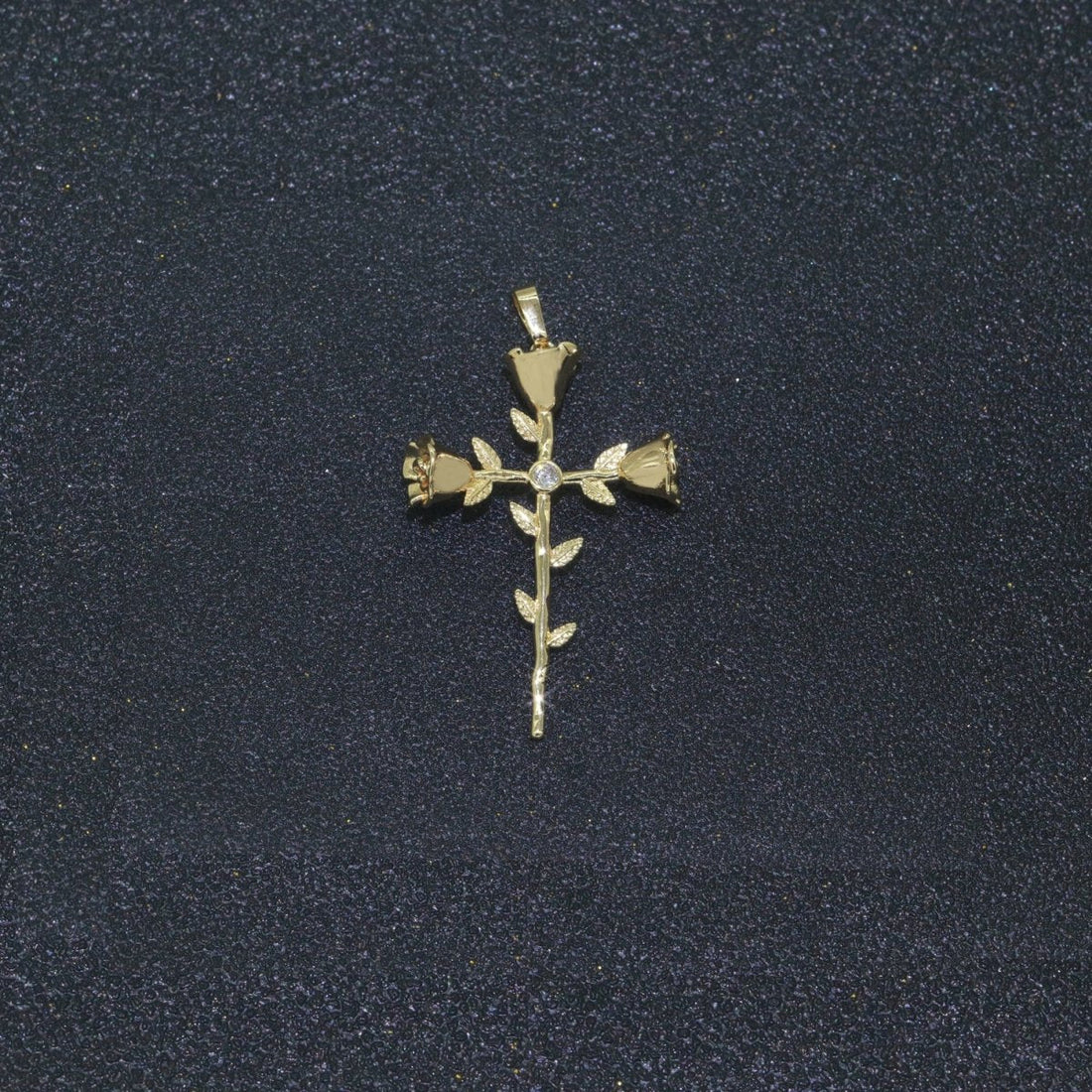 Dainty Gold Filled Rose Cross Charms Cross Pendants Rose Vine Religious Charms Rosary Parts Jewelry Supplies  J-903