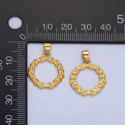 24K Gold Filled 19mm Minimalist Open Wreath Olive Leaf Round Pendants | I626
