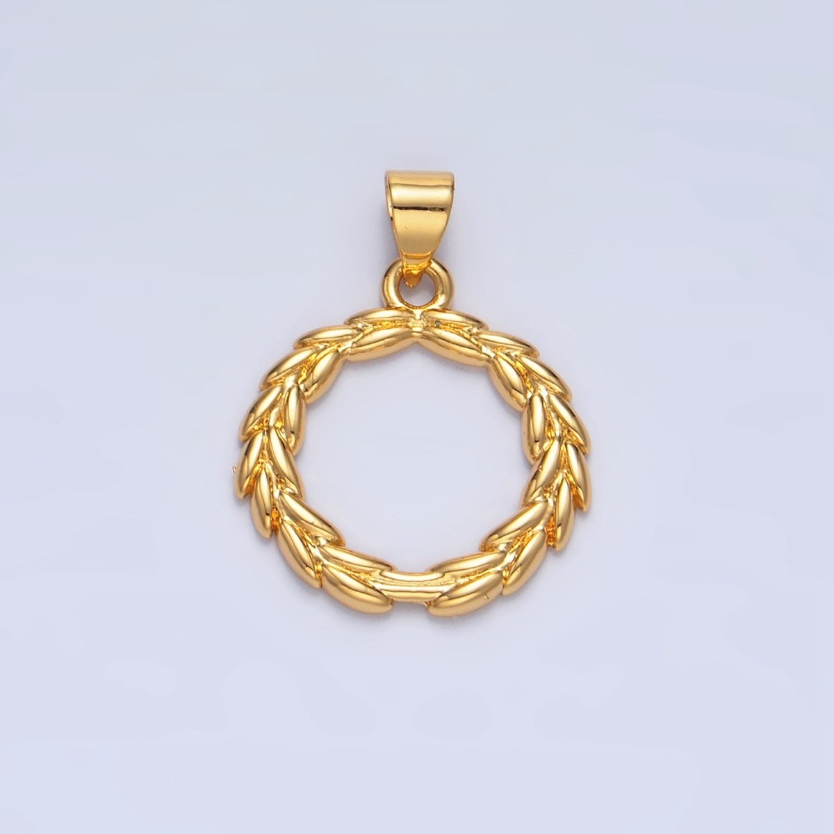 24K Gold Filled 19mm Minimalist Open Wreath Olive Leaf Round Pendants | I626
