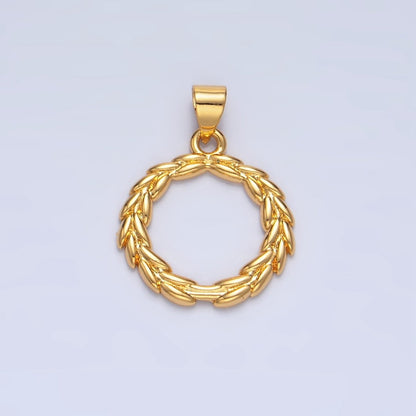24K Gold Filled 19mm Minimalist Open Wreath Olive Leaf Round Pendants | I626