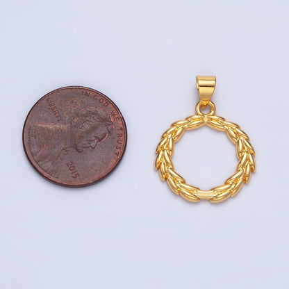 24K Gold Filled 19mm Minimalist Open Wreath Olive Leaf Round Pendants | I626
