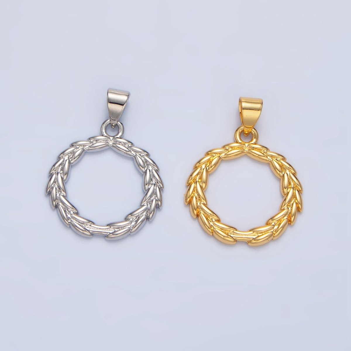 24K Gold Filled 19mm Minimalist Open Wreath Olive Leaf Round Pendants | I626