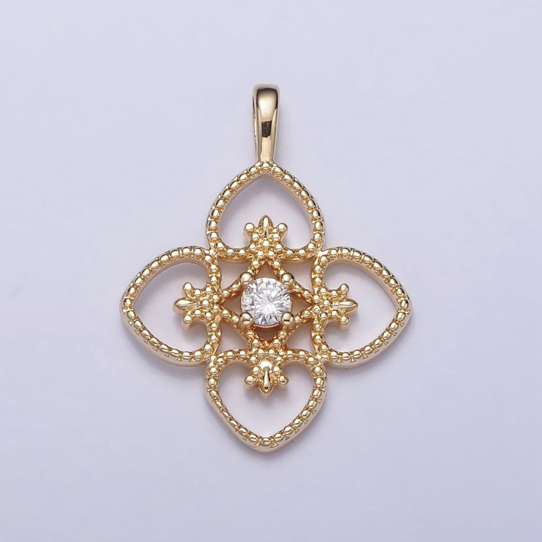 Dainty Gold Four Leaf Flower Clover Pendant For Bracelet Necklace Component AC351