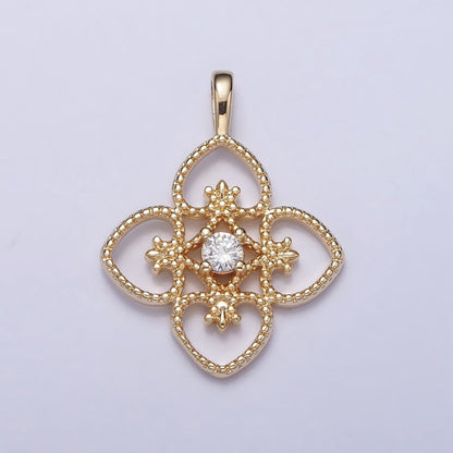 Dainty Gold Four Leaf Flower Clover Pendant For Bracelet Necklace Component AC351