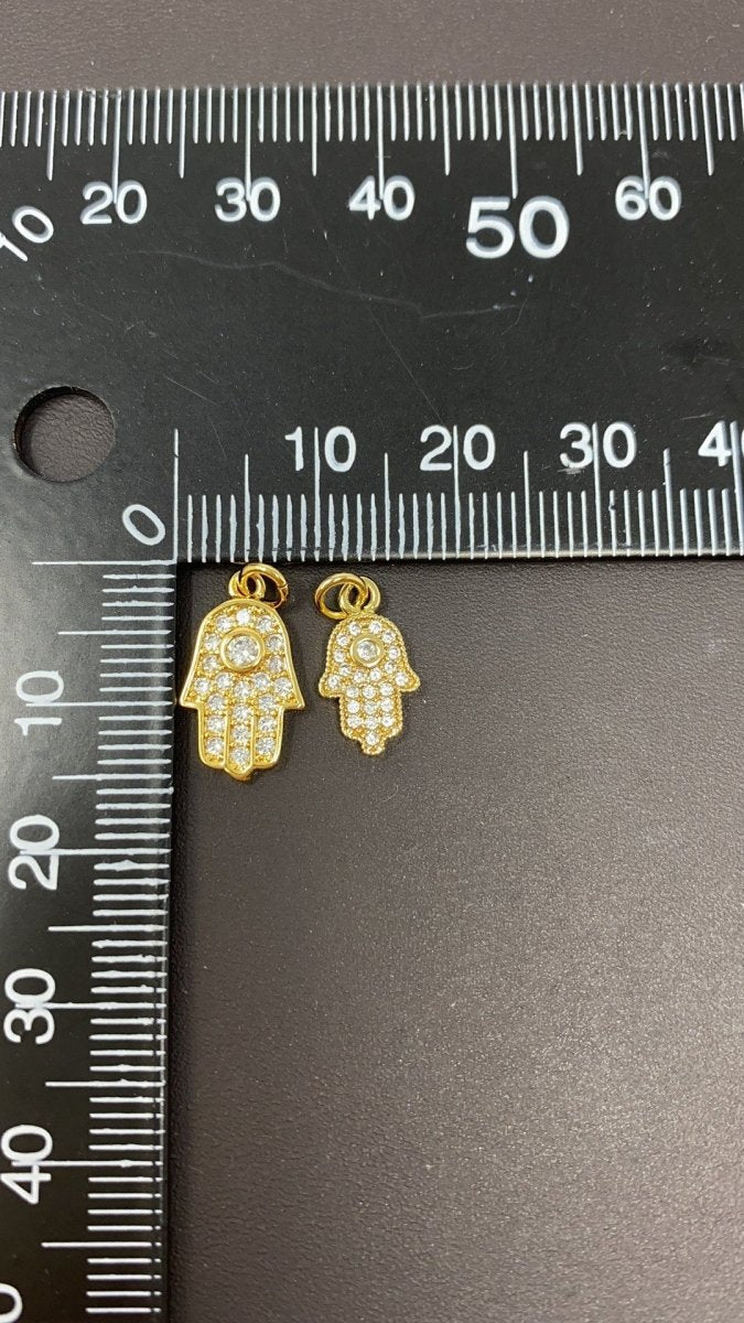 Dainty Gold Hamsa Hand Cubic Zirconia Charm for Bracelet Necklace Pendant Earring Findings for Jewelry Making E-544 E-582