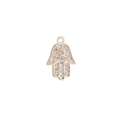 Dainty Gold Hamsa Hand Cubic Zirconia Charm for Bracelet Necklace Pendant Earring Findings for Jewelry Making E-544 E-582