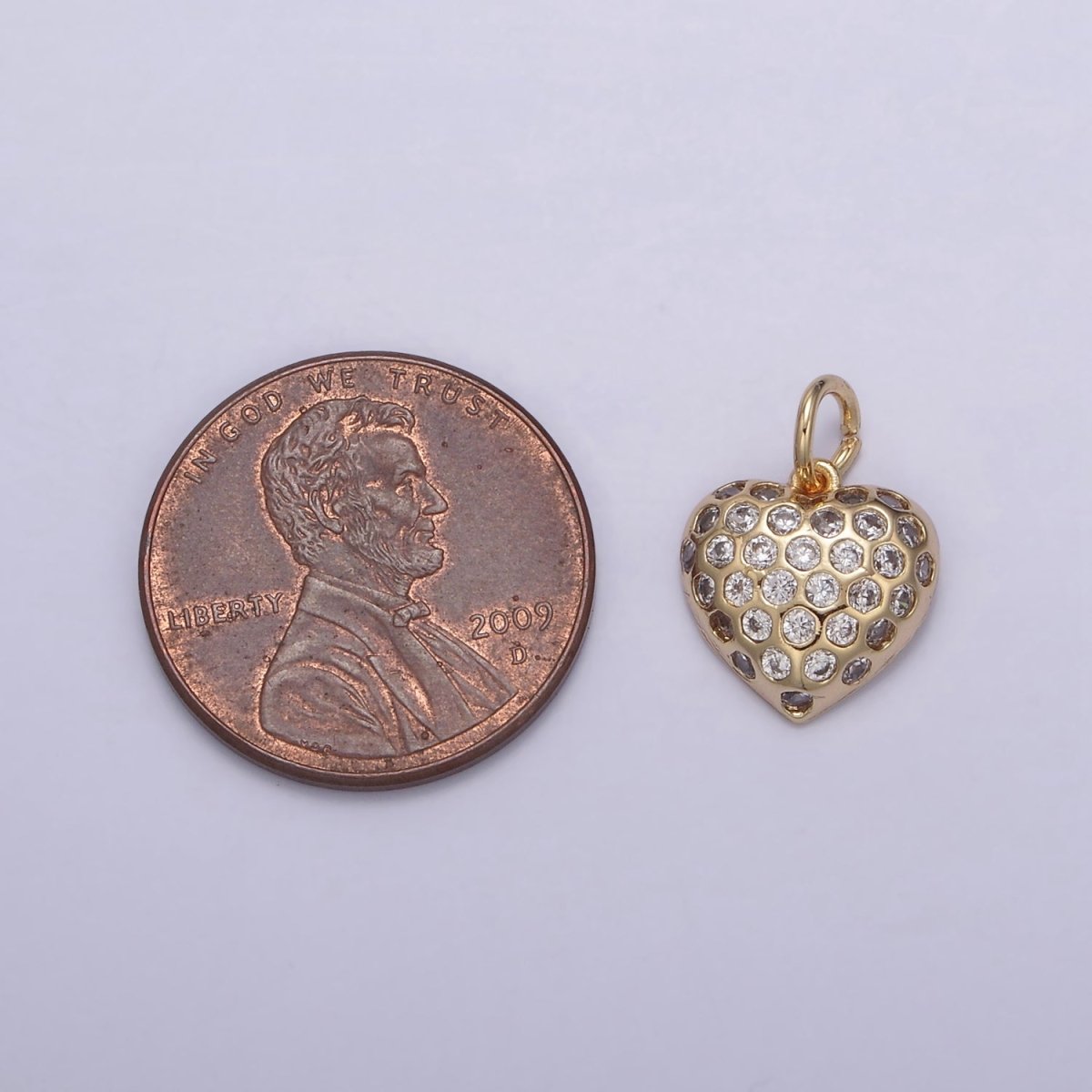 Dainty Gold Heart Charm Cubic Zirconia Love Pendant Add on Charm N-829
