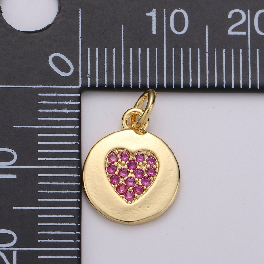 Dainty Gold Heart Charm, Disc Coin Charm gold Pendant, Minimalist Jewelry Making in 24k Gold Filled Findings for Bracelet Earring D-347