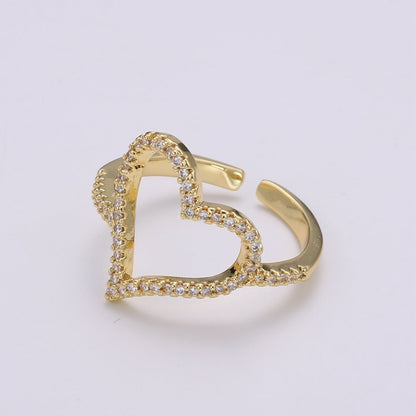 Dainty Gold Heart Ring, Love Ring, Open Heart RinG Adjustable Open Ring, Gold Stacking Ring Minimalist Heart Ring, Anniversary Gift for her R-446