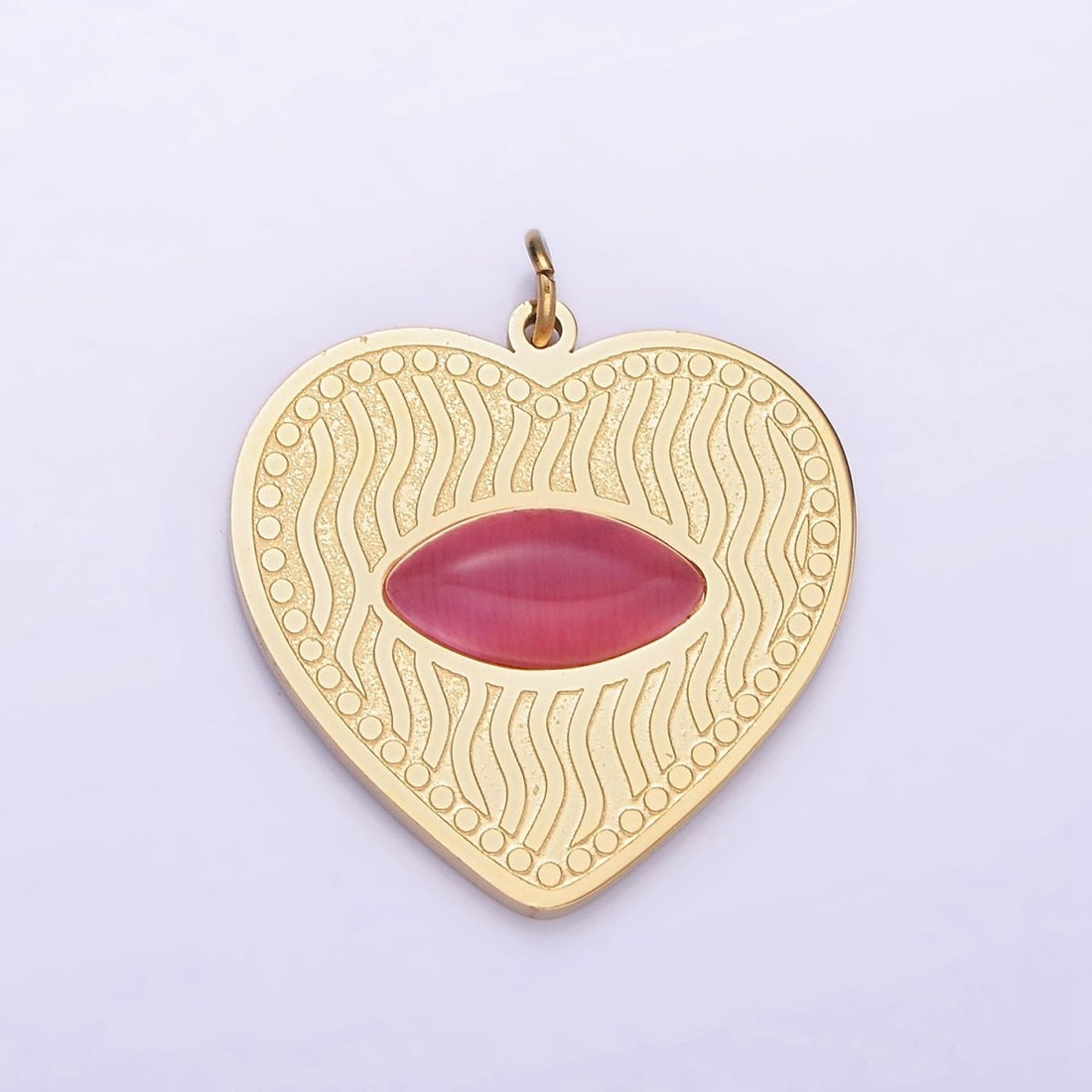 Dainty Gold Heart Stainless Steel Charm Red Eye Carnelian Stone Medallion Pendant | P1402