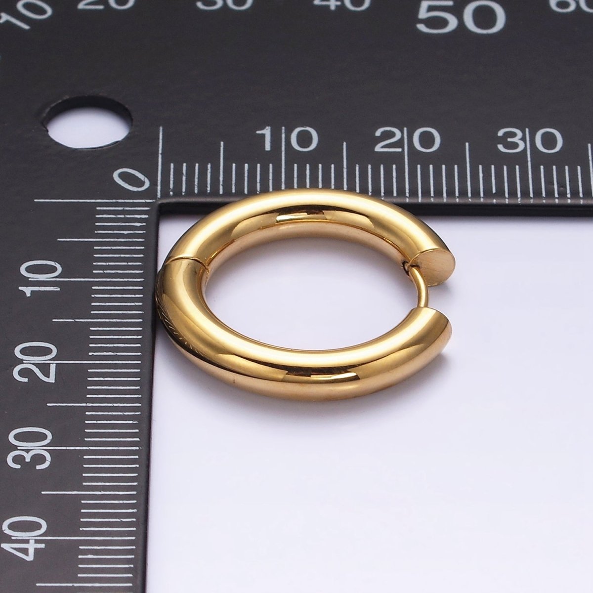 Dainty Gold Hoop Huggie Earrings 23mm Stainless Steel Hypoallergenic, Sleeper Hoops AD877