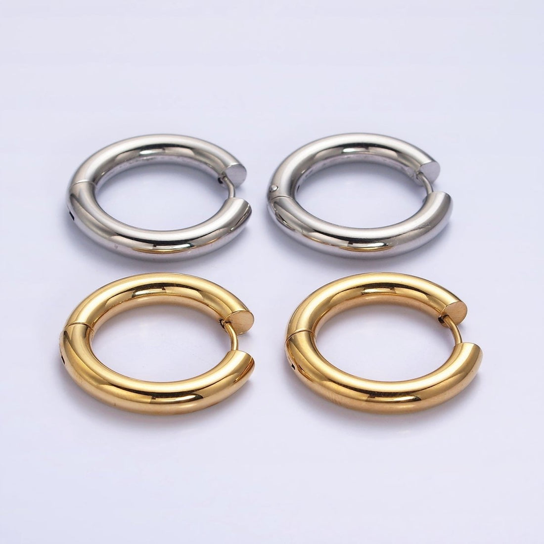 Dainty Gold Hoop Huggie Earrings 23mm Stainless Steel Hypoallergenic, Sleeper Hoops AD877