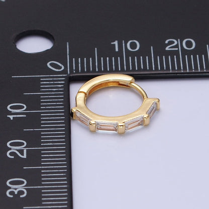 Dainty Gold Huggie Earring with Clear Baguette CZ Stone Lever Back Earing AB664