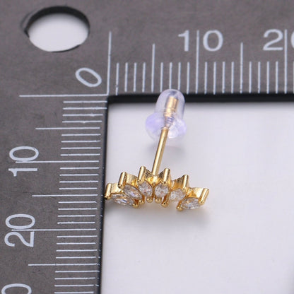 Dainty Gold Marquise Cluster Stud Earrings, Marquise Fan Stud, Gold Crown Stud, Gold Earring Minimalist Geometric Design for Christmas gift Q-292