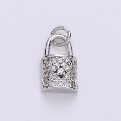 Dainty Gold Micro Pave Lock charm for Jewelry making, Minimalist Padlock charm for Bracelet Necklace Earring Component Silver Padlock Charm, D-061 D-062
