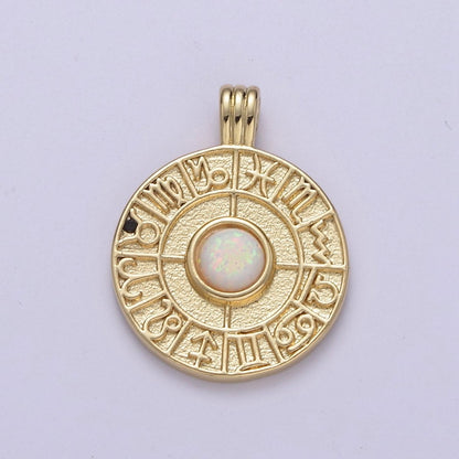 Dainty Gold Opal Zodiac Medallion Horoscope Coin Pendant H-281 H-283 H-284