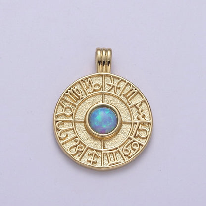 Dainty Gold Opal Zodiac Medallion Horoscope Coin Pendant H-281 H-283 H-284