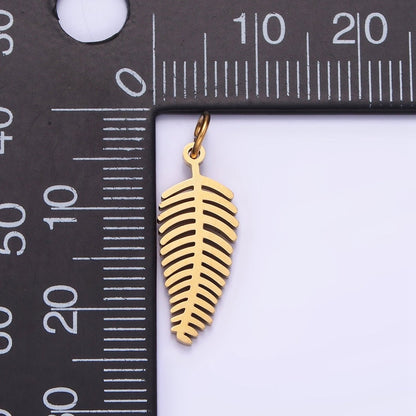 Dainty Gold Palm Tree Leaf Charm in Stainless Steel P-1400