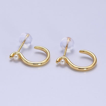 Dainty Gold Pearl Geometric S-Shaped Hoop Stud Earrings | AB193