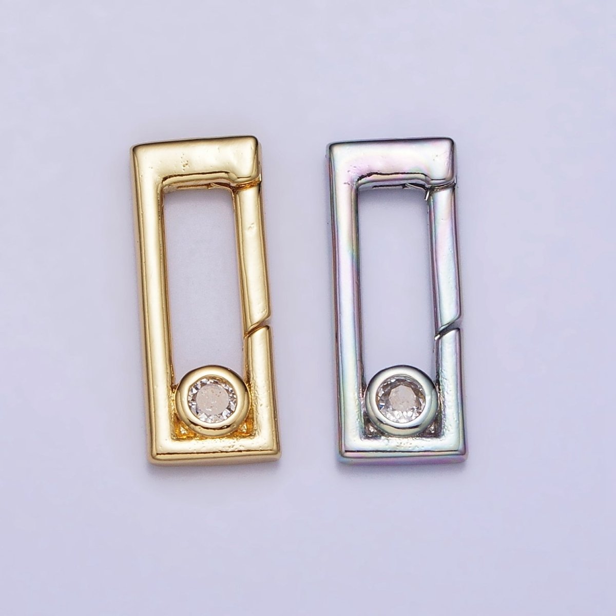 Dainty Gold Rectangle Clasp, Silver Hinged Clasp, Geometric Push Clasp Spring Gate Clasp with Micro Pave Safety Clasp Enhancer Z-351