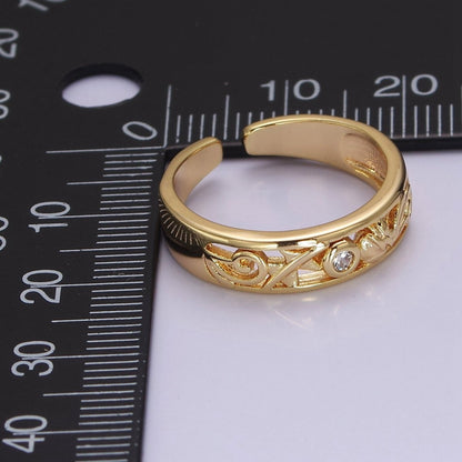 Dainty Gold Ring Carved Art with Round Bezel Cut Cz Stone O-2082
