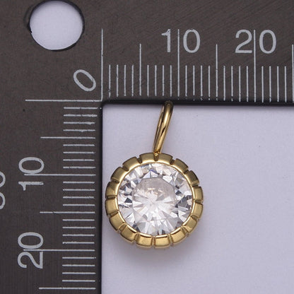 Dainty Gold Round Charm Cubic Zirconia Circle Pendant CZ Solitaire Pendant Tiny Bezel Set H-177