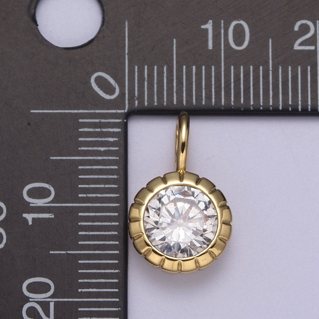 Dainty Gold Round Charm Cubic Zirconia Circle Pendant CZ Solitaire Pendant Tiny Bezel Set H-177