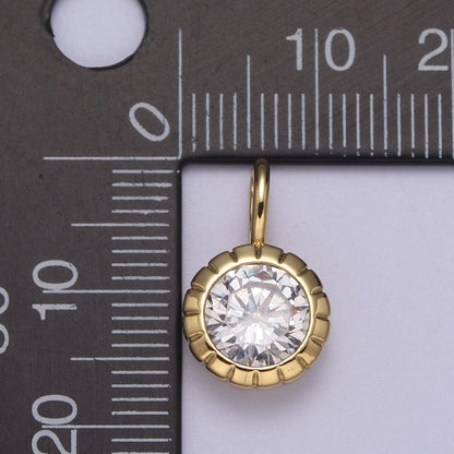 Dainty Gold Round Charm Cubic Zirconia Circle Pendant CZ Solitaire Pendant Tiny Bezel Set H-177