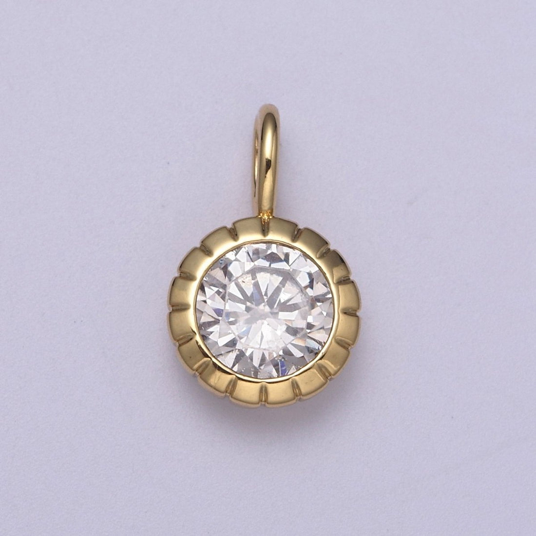 Dainty Gold Round Charm Cubic Zirconia Circle Pendant CZ Solitaire Pendant Tiny Bezel Set H-177